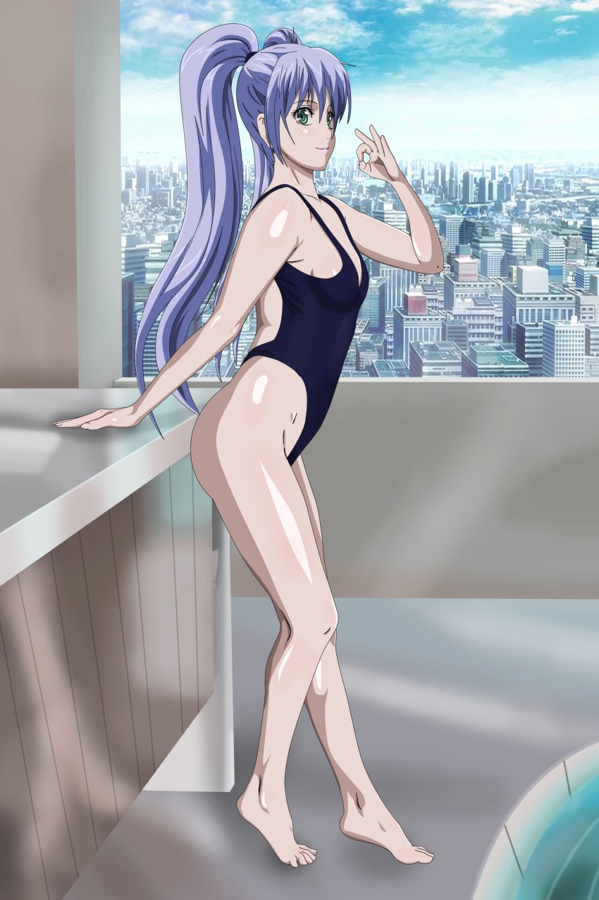 1girls ass athena_(saint_seiya) blonde_hair blue_eyes city_background female female_only goddess gt_(artist) saint_seiya saint_seiya:_the_lost_canvas sasha_(saint_seiya) seductive_look seductive_smile small_ass small_breasts smile swimsuit teeth