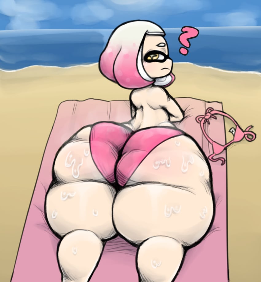 1girls alternate_ass_size bikini bikini_bottom bikini_top bottom_heavy huge_ass hyper_ass inkling musk nintendo partially_clothed pearl_(splatoon) short_hair shortstack sideebi solo solo_female splatoon splatoon_2 steam sweat thick_thighs