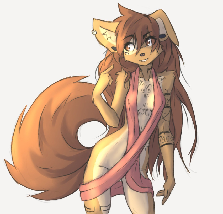 1girls almost_naked anthro anthro_only apogee_(tinygaypirate) bare_hips big_ears big_tail breasts brown_eyes brown_hair feet_out_of_frame female female female_only furry furry_only long_hair looking_to_the_side no_humans pointing_at_self standing tinygaypirate