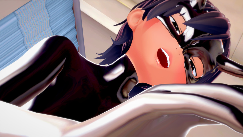 1futa black_hair breasts classroom clothed clothing comic comic_page futa_focus futa_only futanari grey_eyes hentai-slippers_(artist) hi_res kazuma_ikezawa latex nipples open_mouth please_don't_bully_me,_nagatoro revealing_clothes short_hair simple_background small_breasts smile standing summer_wars