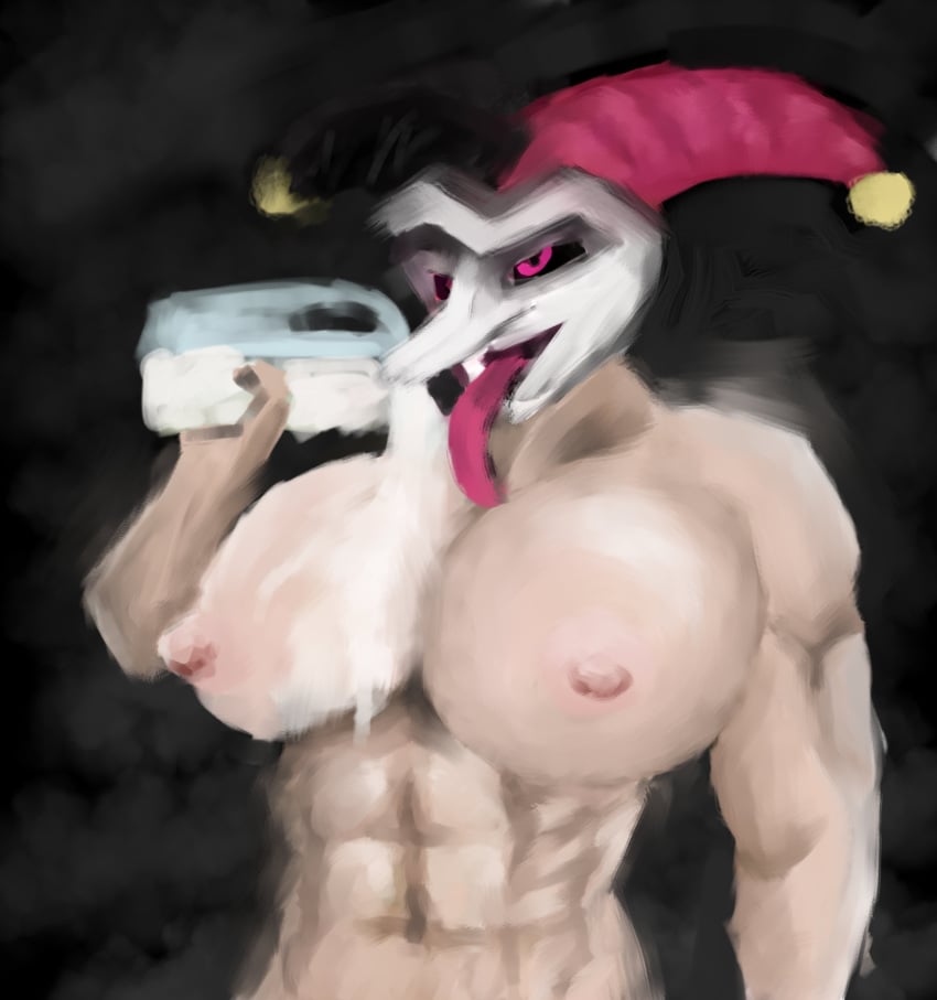 abs big_breasts breasts league_of_legends meme milk muscles muscular_female painting_(artwork) rule_63 shaco