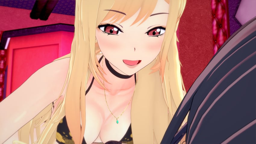 2girls 3d bed black_hair blonde_hair blush bondage breasts brown_eyes choker clothed clothing comic comic_page fallinfree female female_focus female_only gyaru hayase_nagatoro hi_res kitagawa_marin koikatsu long_hair medium_breasts navel on_back on_bed please_don't_bully_me,_nagatoro pose revealing_clothes sideboob simple_background smile sono_bisque_doll_wa_koi_wo_suru tan tanline tanned tickling underwear