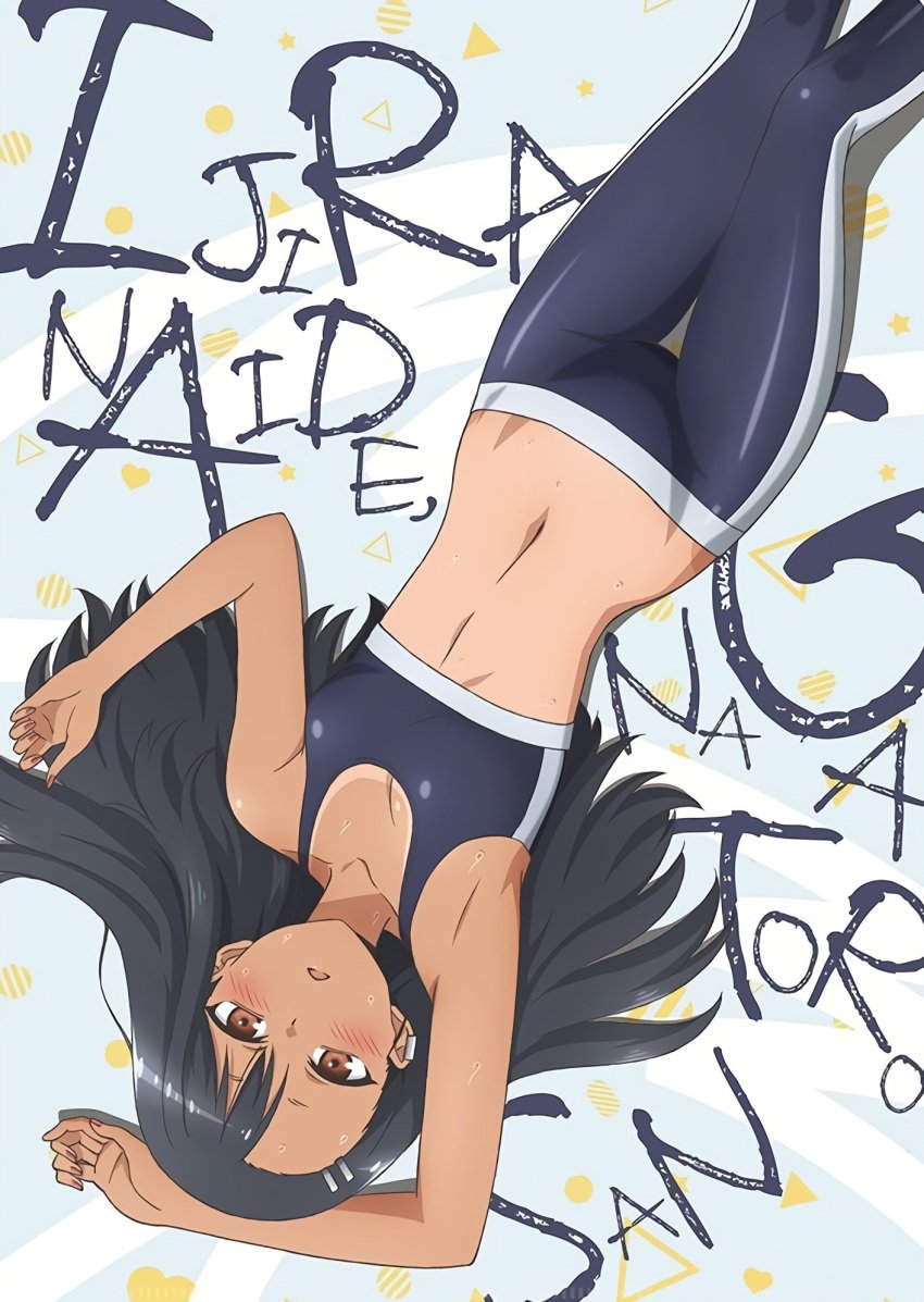 1girls 774_(nanashi) axfa black_hair black_socks blush breasts brown_eyes clothed clothing english_text female_focus female_only hayase_nagatoro hi_res looking_at_viewer medium_hair navel please_don't_bully_me,_nagatoro pose revealing_clothes simple_background small_breasts smile solo sports_bra sportswear tan tan-skinned_female tanline tanned tanned_skin text thigh_gap yoga_pants