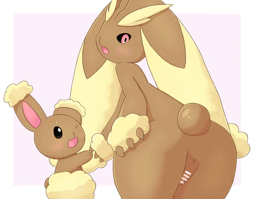 anthro brown_body buneary censored duo female genitals lopunny nintendo pokémon_(species) pokemon pokemon_(species) pussy rumine size_difference smaller_female video_games