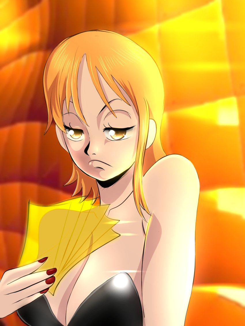 1girls artist_name ass breasts breasts_out bunnysuit character_name copyright_name female female_only highres naked nami one_piece orange_hair powkasa shy solo solo_female