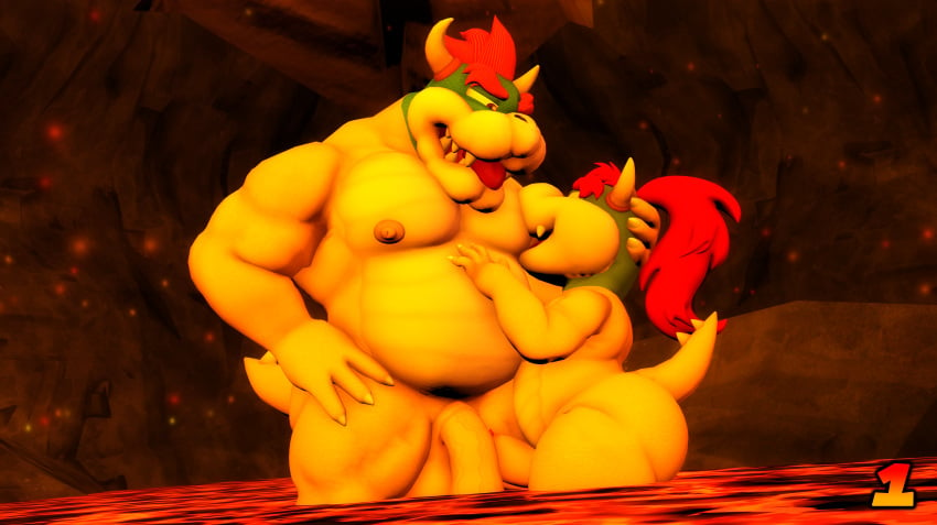 3d_(artwork) aged_up anthro anthro_on_anthro anthrofied balls ballsack bara bottomless bottomless_male bowser bowser_jr. completely_nude completely_nude_male erect_nipples erect_penis erection father_and_son gay incest looking_at_partner male male_nipple_sucking male_only mario_(series) muscular muscular_anthro muscular_male nipple_suck nipples nude nude_male pec_sucking pecs pectorals penis penis_out ponytail saiyangoku4_(artist) sfm source_filmmaker yaoi