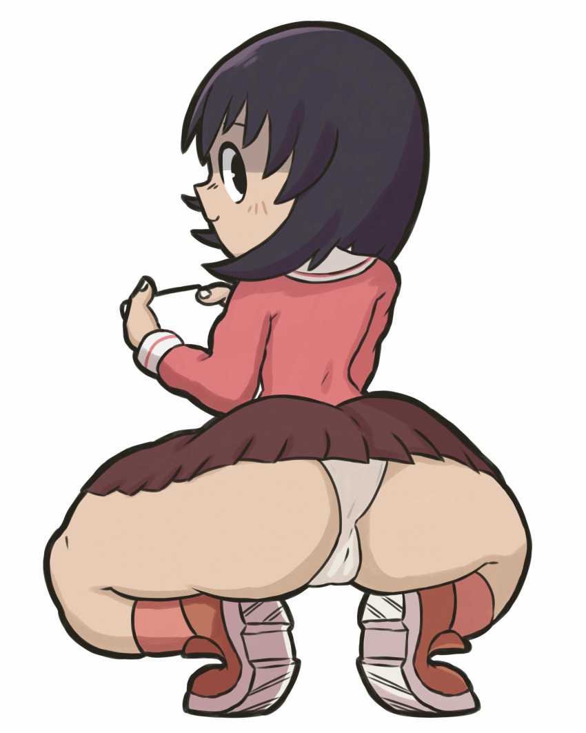 ass azumanga_daiou big_ass crouching huge_ass lotikmac panties puffy_pussy school_uniform schoolgirl skirt spread_legs squatting thick_thighs tiptoes tomo_takino white_background