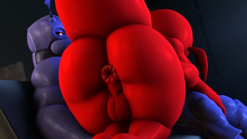 2021 3d_(artwork) ant antennae_(anatomy) anthro anus archie_comics archimedes_the_fire_ant arthropod arthropod_abdomen ass athletic athletic_anthro athletic_male backsack balls big_butt billynr black_sclera blue_body blue_skin bubble_butt butt_focus detailed_background digital_media_(artwork) duo fingers fire_ant genitals girly hi_res hymenopteran insects inside kneeling male male/male muscular muscular_anthro muscular_male perineum rear_view red_body red_eyes red_skin sega sitting sonic_(series) sonic_the_hedgehog_(archie) sonic_the_hedgehog_(comics) sonic_the_hedgehog_(series) source_filmmaker thick_thighs wide_hips