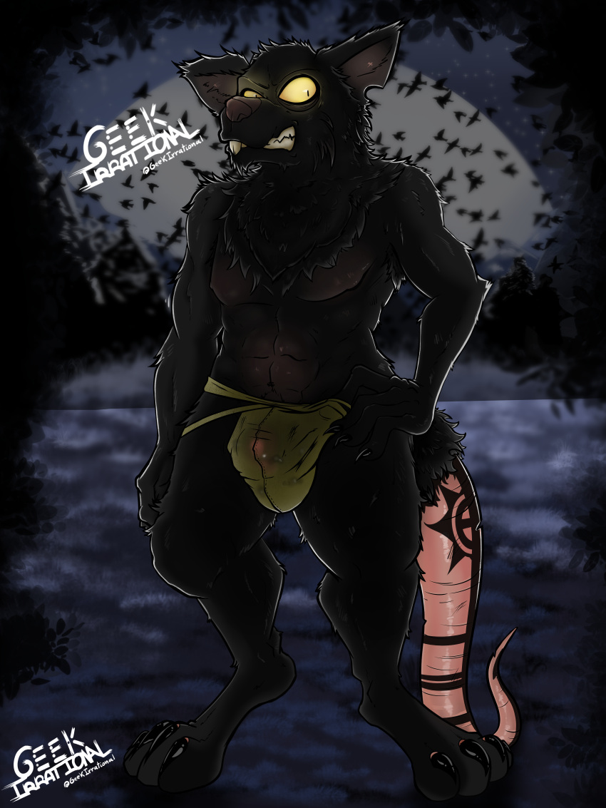 background black black_fur furry furry_only geekirrational male male_only original original_character rat rat_tail tattoo transparent_clothing underwear