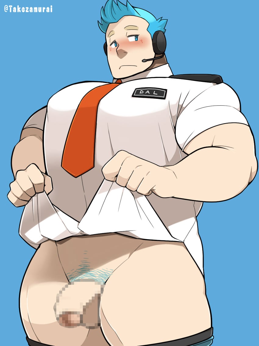 animal_crossing animal_crossing_new_horizons balls bara big_pecs blush censored_penis gay gijinka male male_only muscles muscular nintendo orville_(animal_crossing) penis pixelated_penis shirt_lift solo solo_male suit_and_tie takezamurai