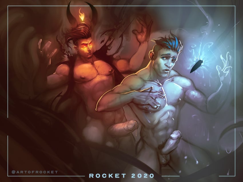 2boys art_of_rocket boner cael_(lithonsfw) demon erect_penis erection hard_on male_only muscles muscular muscular_male tiv_(art_of_rocket) twitter_user_oc