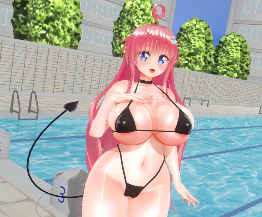 1girls 3d backless_outfit backless_swimsuit bikini bimbo black_bikini blue_eyes boob_majin breasts cameltoe cleavage female_only flirting flirting_with_viewer gigantic_breasts highleg_swimsuit hips huge_breasts huge_hips huge_thighs lala_satalin_deviluke large_breasts long_hair looking_at_viewer navel pink_hair presenting sideboob solo swimsuit tagme thick_thighs thighs thong thong_bikini to_love-ru underboob very_long_hair wide_hips