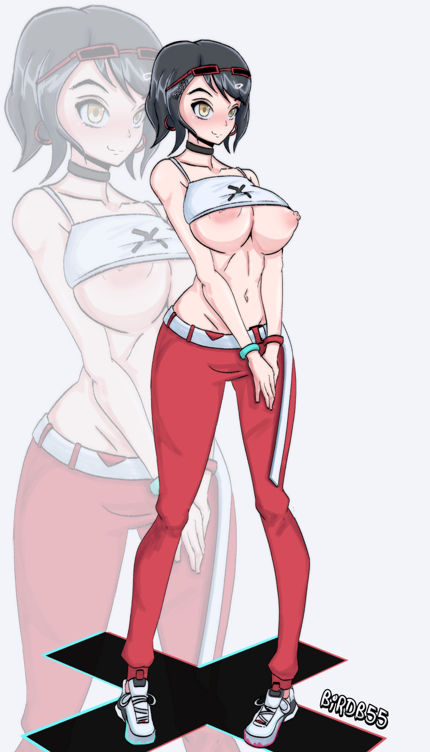 1female 1girls big_breasts birdb55 black_hair breasts_out clothing drawn evie_(fortnite) female female_only fortnite fortnite:_battle_royale glasses_on_head looking_down solo solo_female tagme visible_breasts visible_nipples