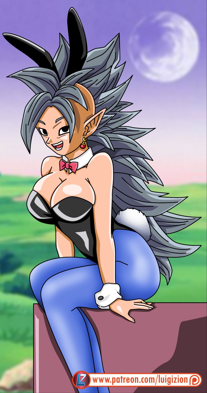 2019 black_eyes breasts bunny_ears bunnysuit core_person dragon_ball dragon_ball_z elf_ears kaioshin long_hair luigizion pointy_ears potara_earrings silver_hair supreme_kai tagme west_supreme_kai