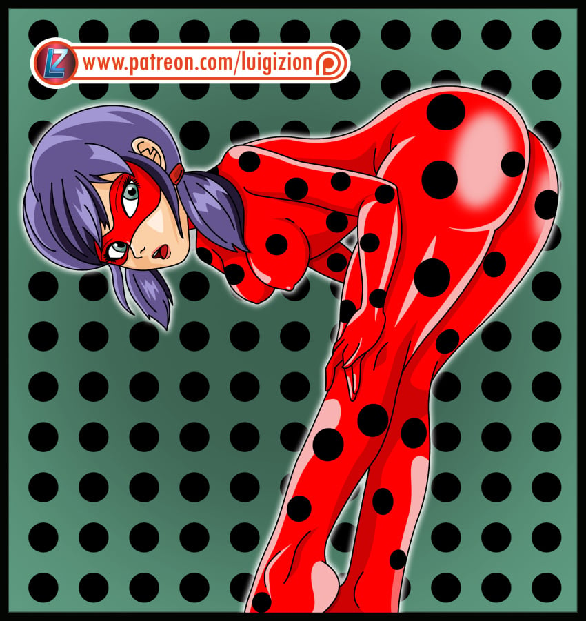 1:1_aspect_ratio 1girls 5_fingers alternate_version_available artist_name blue_eyes blue_eyes_female blue_hair blue_hair_female bodysuit female female_focus female_only hanging_breasts ladybug_(character) looking_back looking_worried luigizion marinette_cheng marinette_dupain-cheng mask miraculous_ladybug nipple_bulge open_mouth patreon patreon_logo patreon_username shiny_clothes short_blue_hair short_hair short_hair_female solo three-quarter_portrait tongue