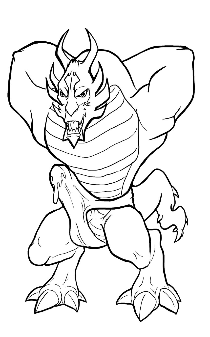 absurd_res anthro anthro_only clothed clothing demon dragon dripping_penis erection erection_pushing_underwear erection_under_clothing genitals hi_res jackie_chan_adventures male muscular penis scales scalie shendu solo topless underwear