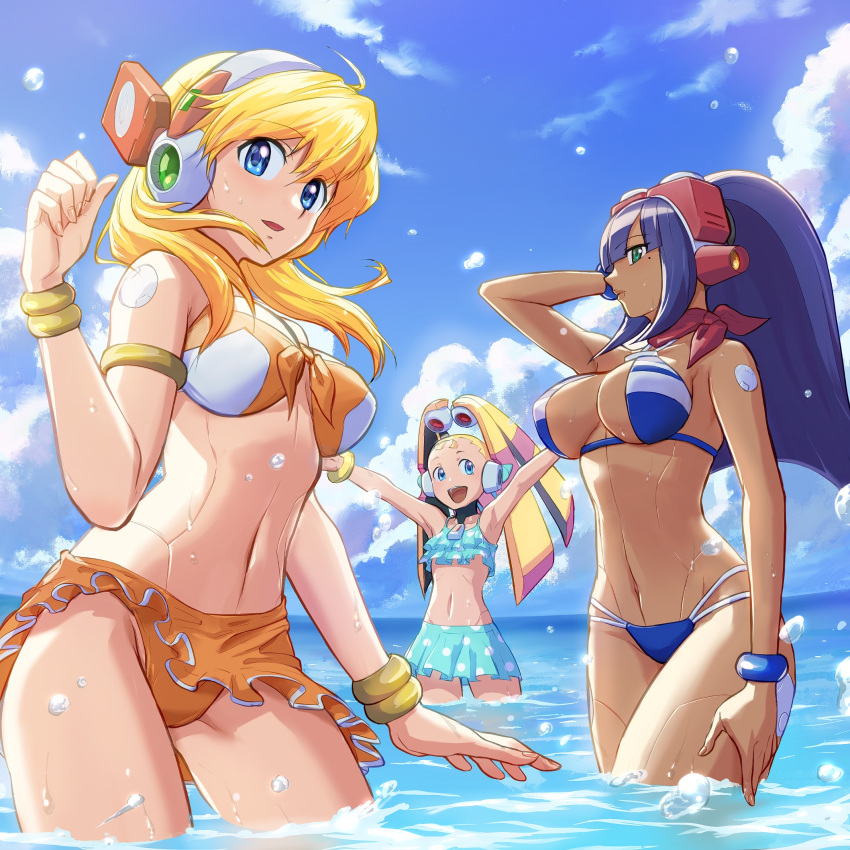 alia alternative_costume hoshi_mikan layer mega_man mega_man_x mega_man_x_dive pallette purple_hair swimsuit_alia_(x_dive) swimsuit_layer_(x_dive) swimsuit_palette_(x_dive) tagme