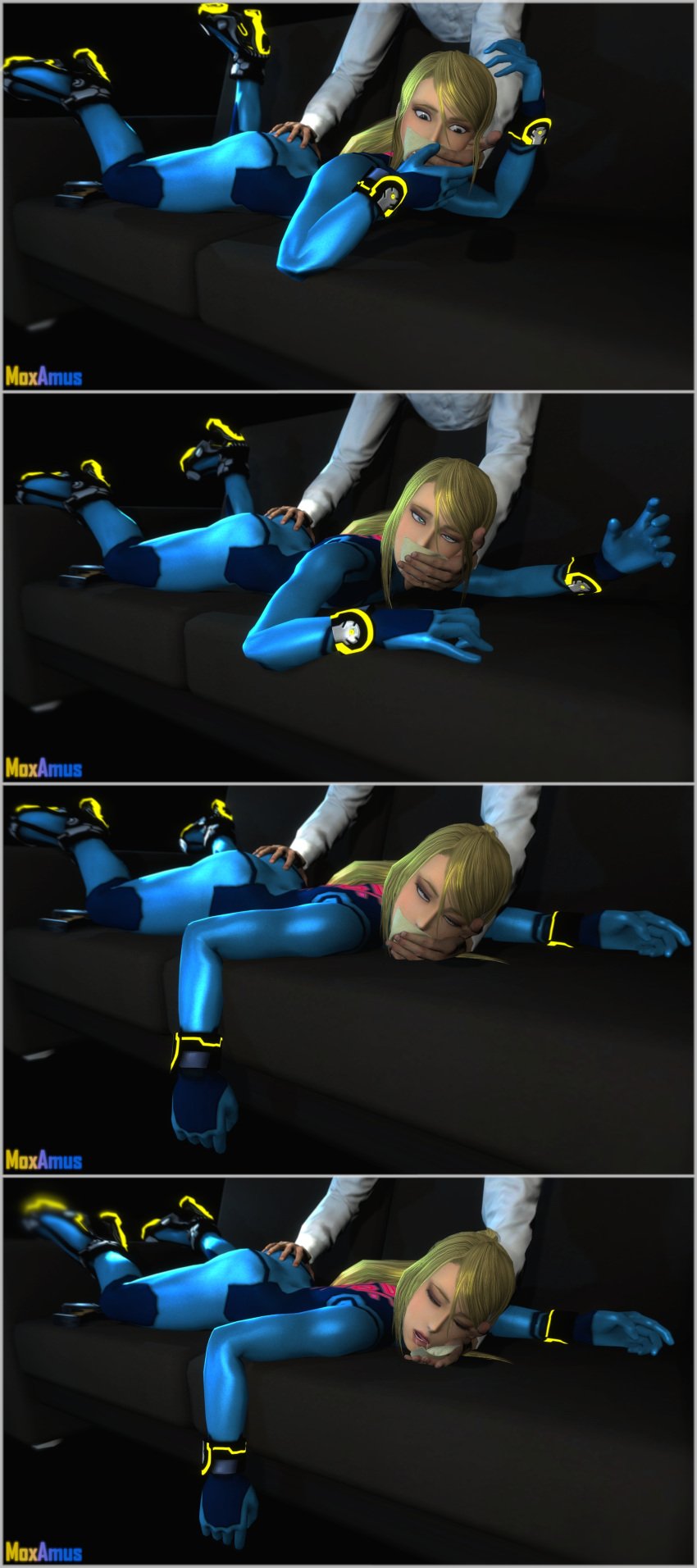 1boy 1girls 3d arms_up ass asymmetrical_hair blonde_hair bodysuit butt_grab captured chloroform covering covering_mouth defeated defeated_heroine drool drooling drugged empty_eyes eyes_rolling_back fainted female fondling forced grabbing held_down humiliation kidnapped knocked_out large_breasts male male/female maledom metroid mind_break molestation mouth moxamus nintendo on_front on_stomach passed_out rolling_eyes saliva saliva_trail samus_aran skin_tight skinsuit sleep_molestation sleeping sleepy spacesuit unconscious video_games zero_suit zero_suit_samus