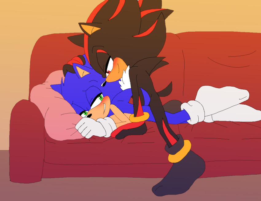 anal angelofhapiness anthro black_body black_fur blue_body blue_fur blush clothing couch_sex duo eulipotyphlan footwear fur furniture gloves green_eyes handwear hedgehog looking_at_another male male/male mammal penetration red_eyes sega sex shadow_the_hedgehog smile socks sofa sonadow sonic_(series) sonic_the_hedgehog sonic_the_hedgehog_(series) video_games yaoi