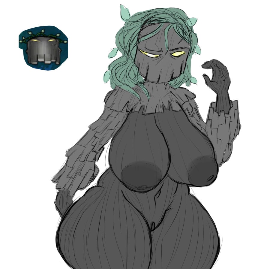 areola big_areola big_breasts big_nipples breasts cumlord cumlord_(artist) electronic_arts elemental_creature elemental_humanoid female flora_fauna genitals glowing glowing_eyes grave_buster_(pvz) green_hair grey_areola grey_body grey_nipples hair hi_res huge_areola huge_breasts huge_nipples humanoid just_coffee leaf navel nipples nude plant plant_hair plant_humanoid plantie plants_vs_zombies popcap_games pseudo_hair pussy raised_arm simple_background solo thick_thighs treant tree tree_humanoid video_games vines white_background wide_hips wood yellow_eyes