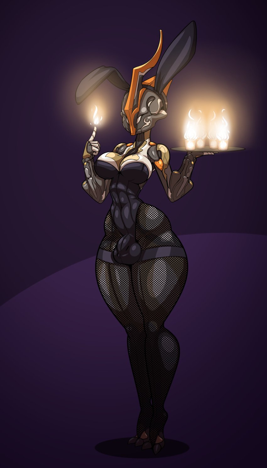 1futa athletic_futanari balls big_hips breasts bulge bunny_suit clothed clothing ember_(warframe) fire fishnets flaccid futa_only futanari limebreaker medium_breasts medium_penis penis robot robot_girl slim_waist solo standing tagme thick_thighs thin_waist warframe wide_hips