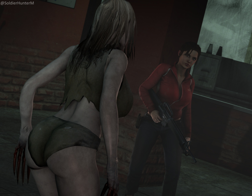 2girls 3d armed ass breasts clothing female female_only fight firearm grey_body grey_skin gun hair hand huge_breasts human infected left_4_dead left_4_dead_2 long_hair monster monster_girl nightmare_waifu pale_skin rifle soldierhunterm source_filmmaker the_witch thick_thighs valve weapon white_hair wide_hips witch_(left_4_dead) zoey_(left_4_dead) zombie zombie_girl