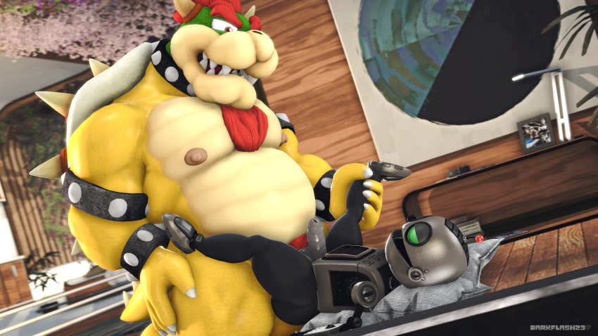 2022 2boys 3d 3d_(artwork) absurd_res anal anal_sex anthro areola artist_name balls bara biceps body_hair bowser bracelet chest_hair clank_(ratchet_and_clank) collar crossover darkflash23 detailed_background digital_media_(artwork) duo erection fingers gay genitals girly green_body green_eyes green_scales grey_body grey_skin hair hi_res horn inside jewelry koopa lying machine male male_only male_penetrated male_penetrating male_penetrating_male mario_(series) multicolored_body multicolored_scales musclegut muscular muscular_anthro muscular_male nintendo nipples nude on_back pecs penetration penile penile_penetration penis penis_in_ass pubes ratchet_and_clank red_eyes red_hair reptile robot scales scalie sex sharp_teeth shell short_hair signature sony_corporation sony_interactive_entertainment source_filmmaker spiked_bracelet spiked_collar spikes tan_body tan_scales teeth thick_thighs video_games watermark wide_hips yellow_body yellow_scales