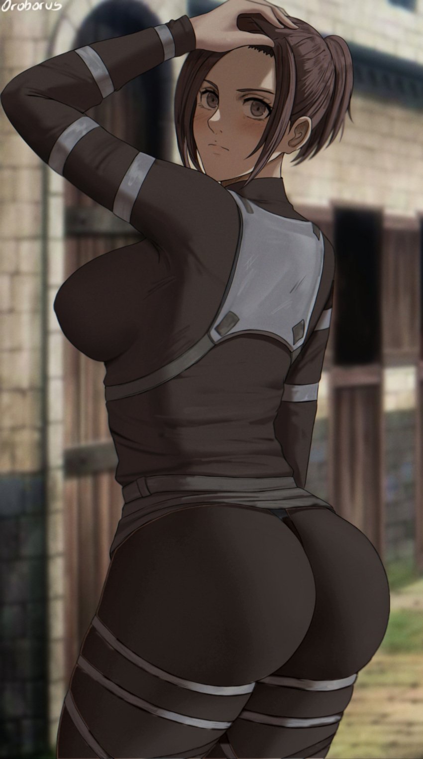 1girls attack_on_titan big big_ass brown_hair clothed clothed_female oroborusart sasha_braus savagexthicc shingeki_no_kyojin thick_ass