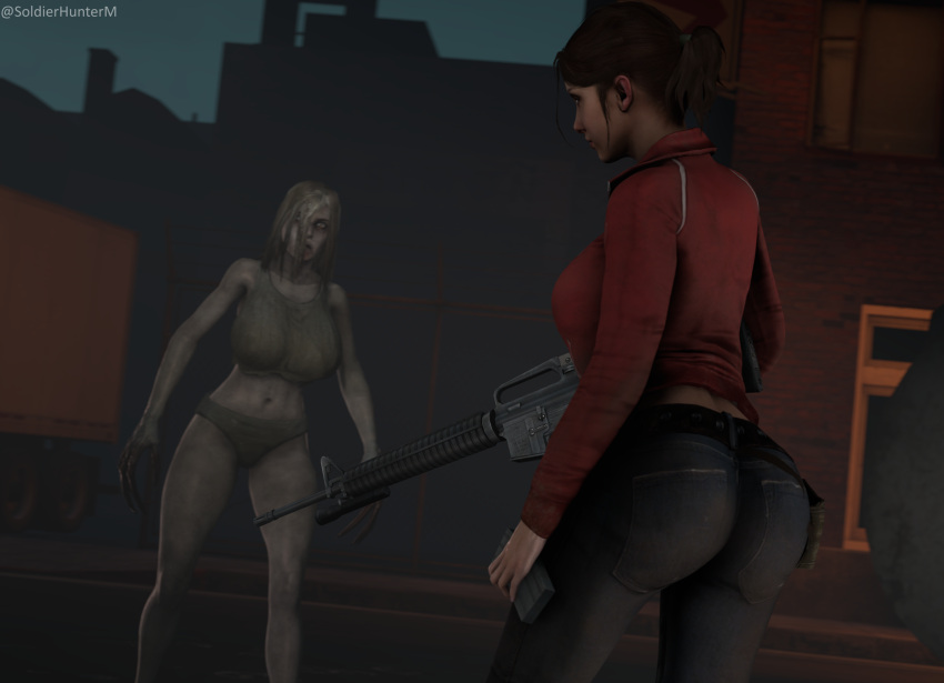 2girls 3d armed ass breasts clothing female female_only fight firearm grey_body grey_skin gun hair hand huge_breasts human infected left_4_dead left_4_dead_2 long_hair monster monster_girl nightmare_waifu pale_skin rifle soldierhunterm source_filmmaker the_witch thick_thighs valve video_game_character weapon white_hair wide_hips witch_(left_4_dead) zoey_(left_4_dead) zombie zombie_girl