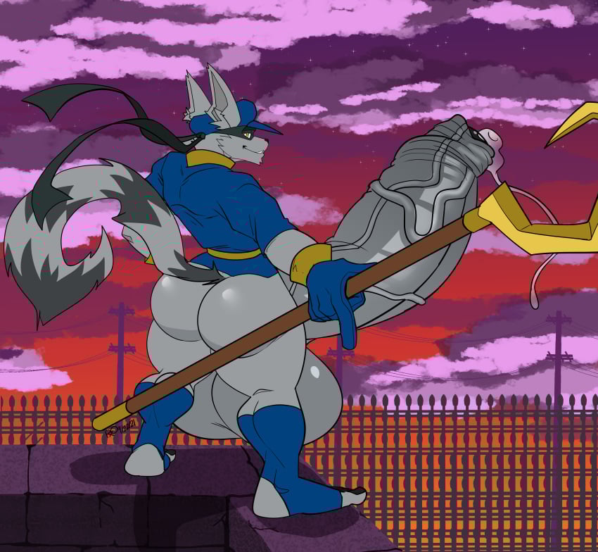 anthro ass backsack balls bara_ass big_ass big_balls big_butt big_penis boner bubble_butt erection furry gay hyper_balls hyper_penis looking_at_viewer looking_back male male_only penis precum raccoon rxq sly_cooper sly_cooper_(series) smiling smiling_at_viewer solo solo_male sony_corporation sony_interactive_entertainment sucker_punch_productions