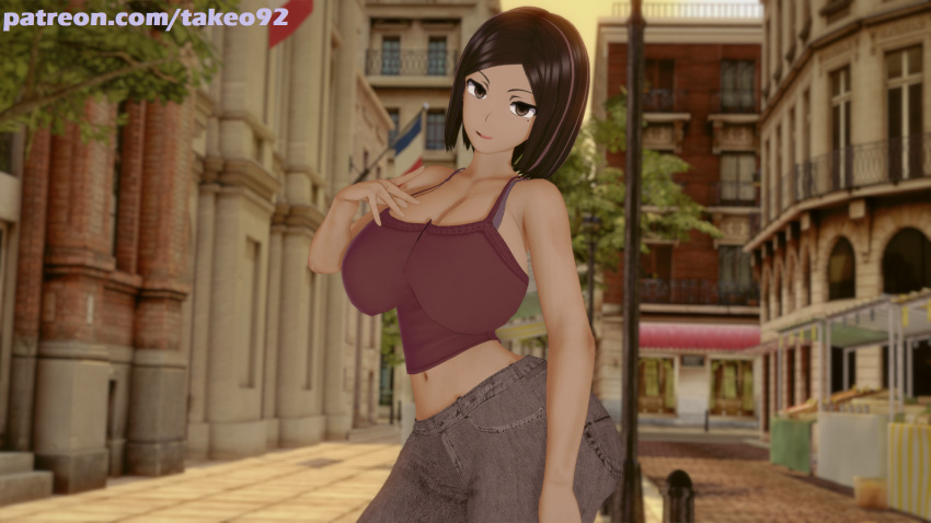 1girls 3d 3d_(artwork) arabian big_ass big_breasts black_hair brown_eyes camisole city city_background cleavage clothed clothing curvaceous curvy dark-skinned_female dark_hair dark_skin female female_focus female_only france huge_ass huge_breasts jeans koikatsu large_ass large_breasts leila_(takeo92) looking_at_viewer middle_eastern original original_character paris patreon pinup revealing_clothes skimpy skimpy_clothes solo standing sunset takeo92 tank_top text thick thick_thighs tight_clothing tight_fit topwear wide_hips