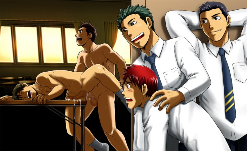 2boys 5boys anal_penetration anal_rape anal_sex bent_over brown_eyes brown_hair censored classroom closed_eyes club_z cmnm crying cum cum_in_ass cum_inside cum_while_penetrated desk erect_nipples footwear from_behind green_eyes green_hair hands_behind_head legs_held_open male male_only matching_hair_and_eyes mosaic_censoring multiple_boys muscle necktie nude on_desk open_mouth penis pixelated pointless_censoring public purple_eyes purple_hair red_eyes red_hair school school_uniform schoolboy sex socks spread_legs spying sweat table tan_penis tan_skin uniform voyeurism watching white_shirt yaoi