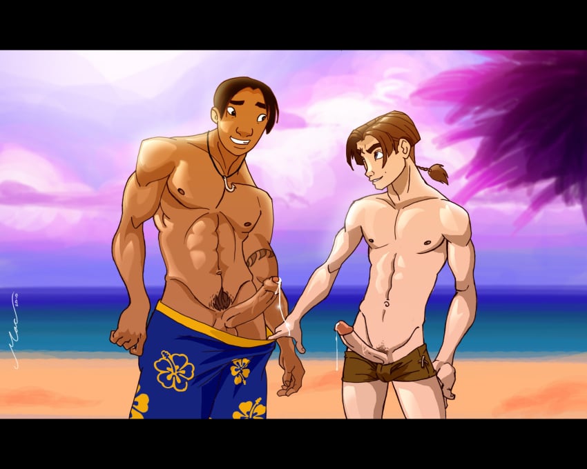 2010 2boys crossover dark-skinned_male dark_skin david_kawena disney human interracial jim_hawkins lilo_and_stitch male male_only multiple_males muscles treasure_planet undressing yaoi