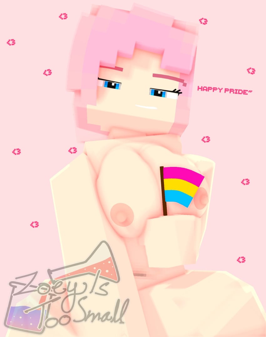 1girls 3d big_breasts blue_eyes breasts dialogue female female_only flag kneeling looking_at_viewer looking_down mine-imator minecraft nipples nude nude_female on_knees pansexual_pride_colors pink_hair pride smile solo talking_to_viewer zoey_(zoeyistoosmall) zoey_is_too_small