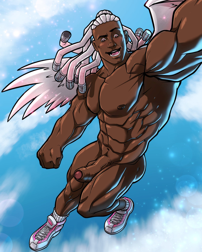 african african_male blitzturner boner cupid_(blitzturner) dark-skinned_male dark_skin dreadlocks erect_penis erection flying hard_on male male_only melanin muscles muscular muscular_male mythical posing shoes_only twitter_user_oc uncut valentine's_day wings