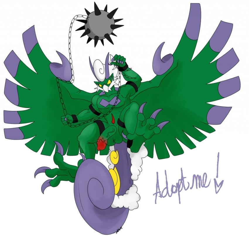 adoptable ball_and_chain beak chains claws furry green_skin male nelsonnoir penis pokemon pokemon_bw tornadus veiny_penis wings yellow_eyes