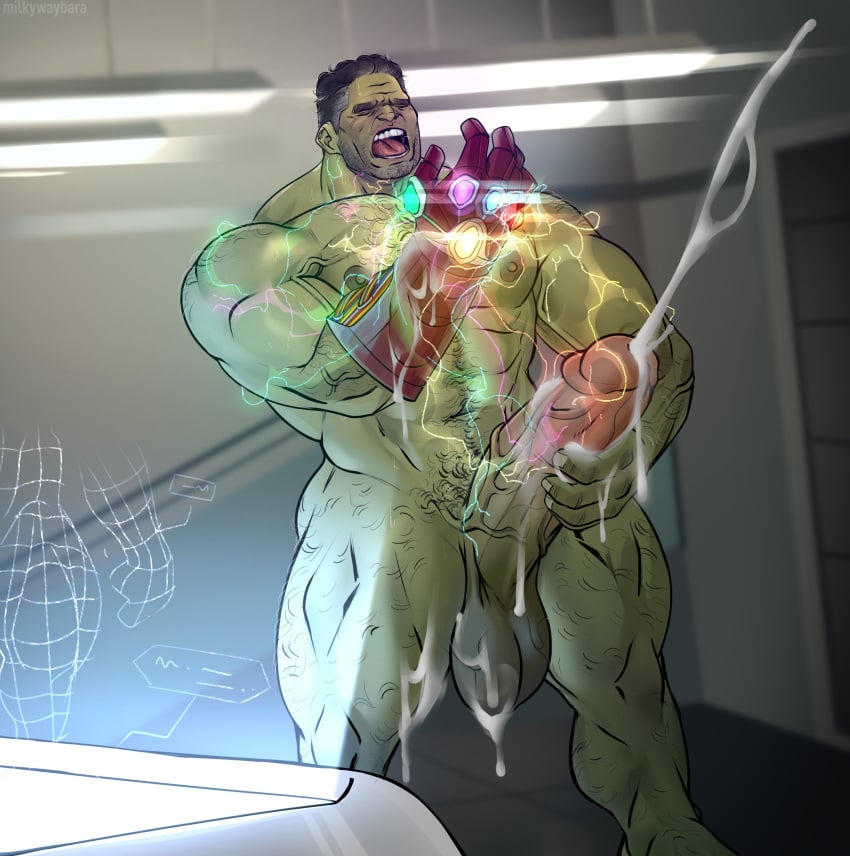 1boy avengers avengers:_endgame balls bara big_balls big_penis boner cum erection gay green-skinned_male green_skin hairy hulk hulk_(series) infinity_gauntlet male male_only marvel marvel_cinematic_universe masturbation mature mature_male milkywaybara muscular nano_gauntlet orgasm penis professor_hulk solo solo_male