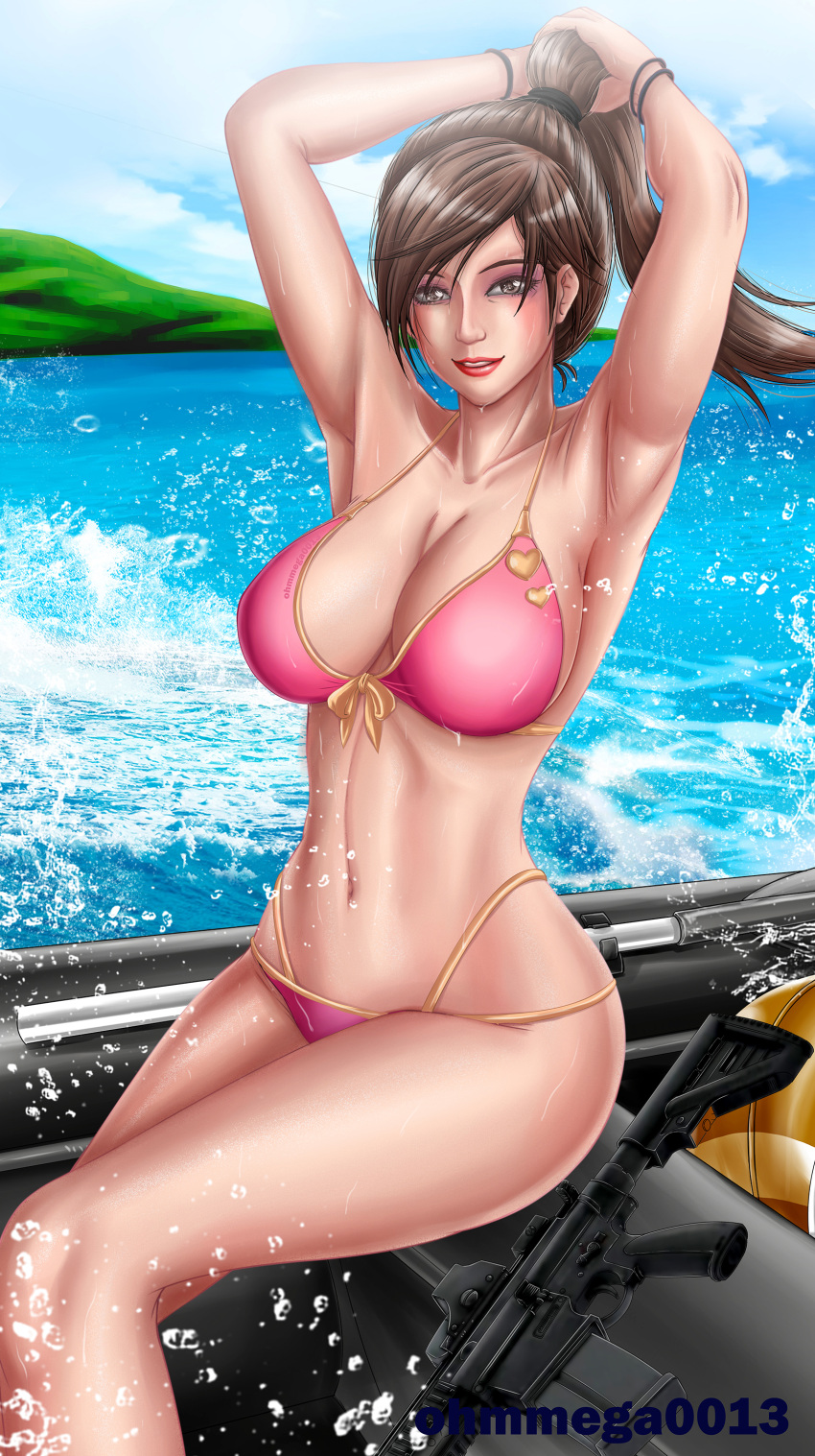 armpits big_breasts bra call_of_duty call_of_duty_mobile gun mountain naomi_mizushima ohmmega0013 tying_hair water