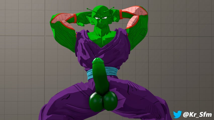 3d big_balls big_penis boner dragon_ball dragon_ball_super dragon_ball_z erection fully_clothed green_skin kr_sfm looking_at_viewer male_focus male_only piccolo self_upload smiling solo solo_male