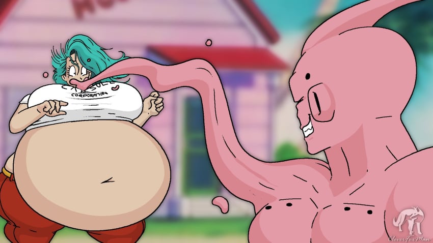 belly_expansion belly_inflation big_breasts breasts bulma_briefs bulma_briefs_(post_saiyan_saga) cleverfoxman dragon_ball dragon_ball_z expansion female female_focus huge_breasts inflated_belly inflation majin_buu slime_inflation what