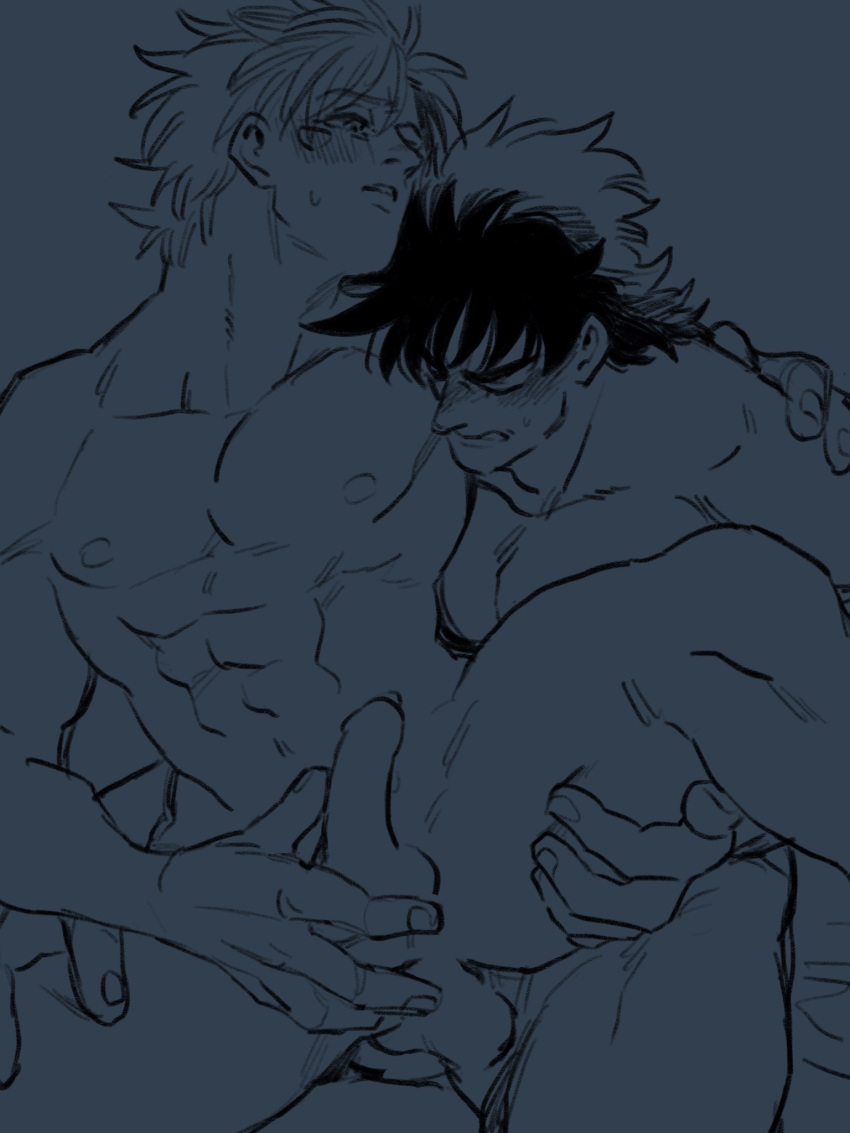 2boys anal_sex battle_tendency blush caesar_zeppeli gay jojo's_bizarre_adventure joseph_joestar male male_only male_penetrated male_penetrating male_penetrating_male muscular_male nude_male ohashi pectorals penetration yaoi