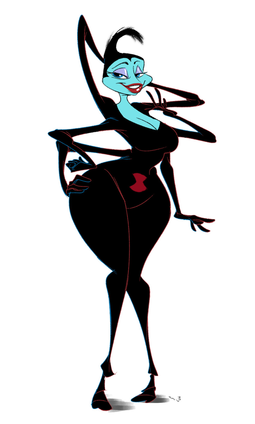 1girls 2015 6_arms a_bug's_life anthro big_ass black_hair black_outfit black_widow_spider blue_eyes blue_skin breasts clothed disney eye_shadow eyelashes female_focus female_only hand_on_thigh higher_resolution_duplicate humanoid lipstick mature_female pixar repost rosie_(a_bug's_life) slb smile solo_female spider spider_humanoid teeth white_background wide_hips