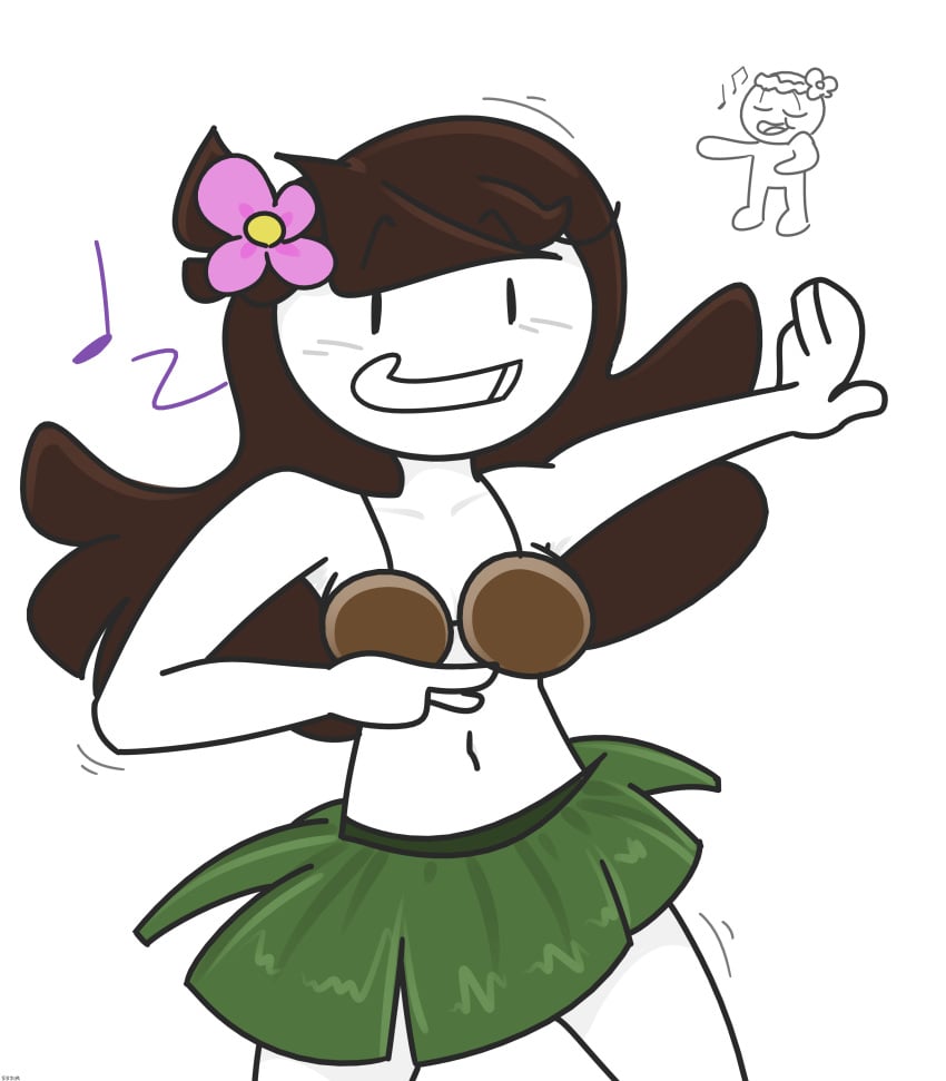 1boy 1girls 2019 almost_naked belly belly_button blush coconut_bra dancing dress female_focus flower_in_hair happy hula_hoop jaiden jaiden_animations james_(theodd1sout) looking_at_another mob_face portrait shaking slobbyslapper smiling sssir sssir8 theodd1sout thighs white_background youtube