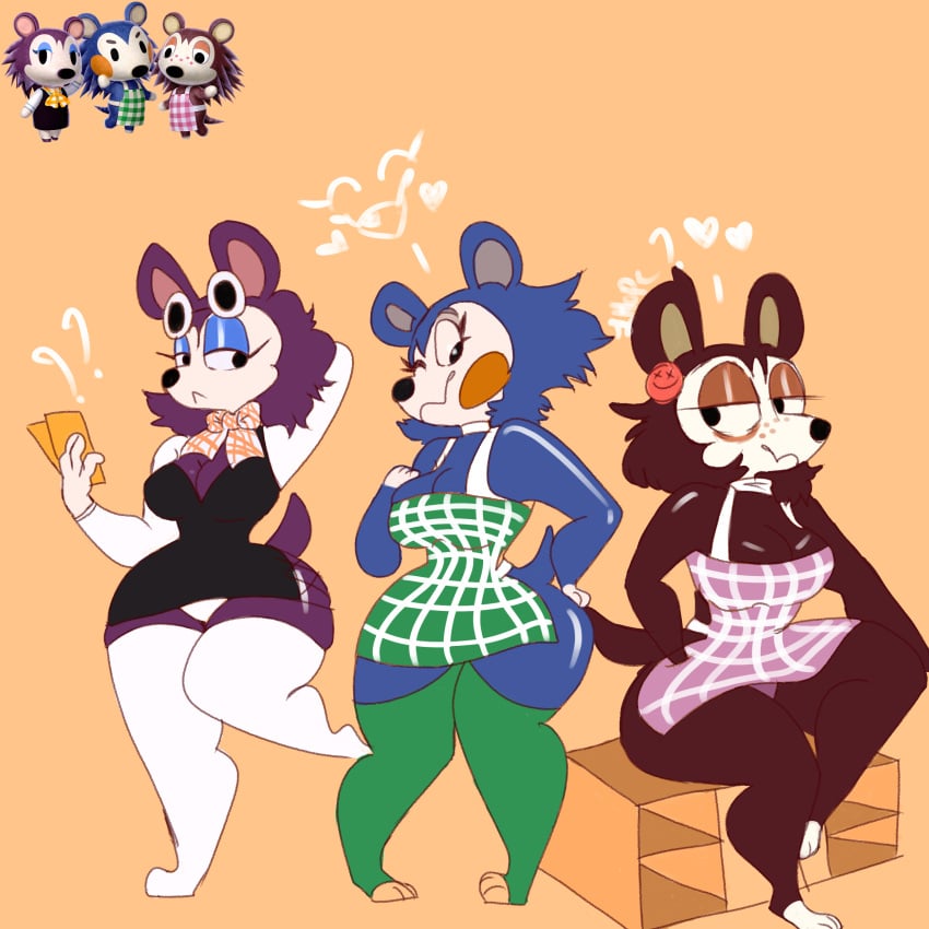 2022 3girls ? ?? alternate_breast_size animal_crossing big_breasts breasts cleavage female female_only fur furry furry_only heart hearts hourglass_figure labelle_able lilmisscrypt lilmisscrypt mabel_able nintendo one_eye_closed sable_able sisters tagme tail thick_thighs thighs trio wide_hips