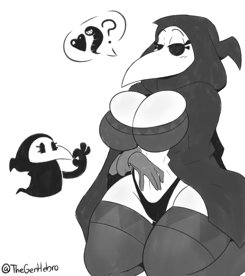 2d anthro big_breasts breasts cloak female female_focus female_only highres hood ingrid_the_plague_doctor mask plague_doctor tagme thegentlebro thick_thighs thighs two_versions