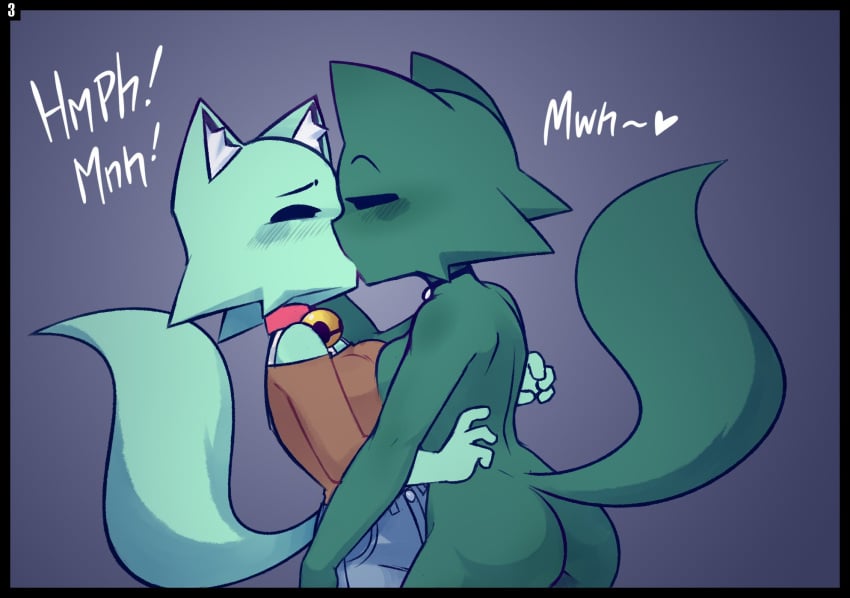 2girls ass breasts brown_shirt clothed collar dark_green_fur feline female female_only french_kiss green_fur incest jeans kissing melina_(nekuzx) mother_and_daughter nekuzx nude original original_character original_characters sara_(nekuzx) yuri