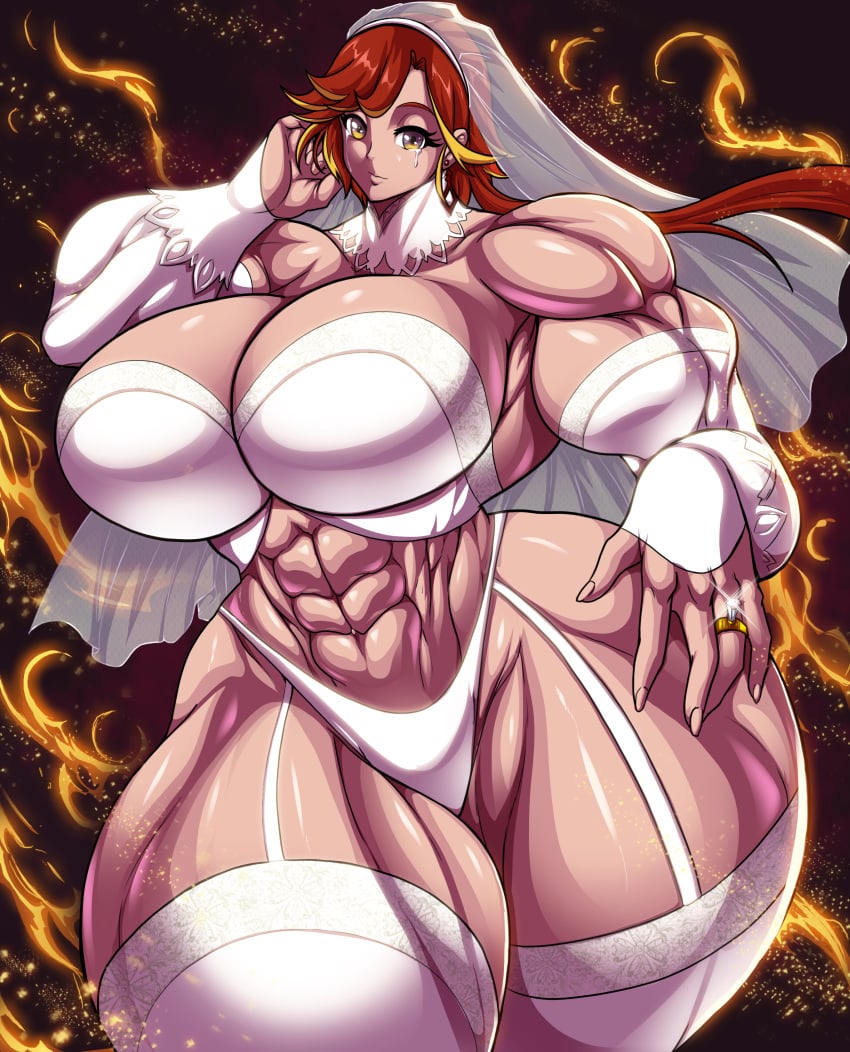 1girls abs azur_lane big_muscles breasts bridal_lingerie bride brown_eyes busty cleavage eagle_union_(azur_lane) female female_only happy_tears huge_breasts large_breasts light-skinned_female light_skin lingerie looking_at_viewer marriage muscles muscular muscular_female muscular_thighs osmar-shotgun phoenix phoenix_(azur_lane) red_hair ring solo tears thick_thighs thong underwear wedding_dress wedding_lingerie wedding_ring