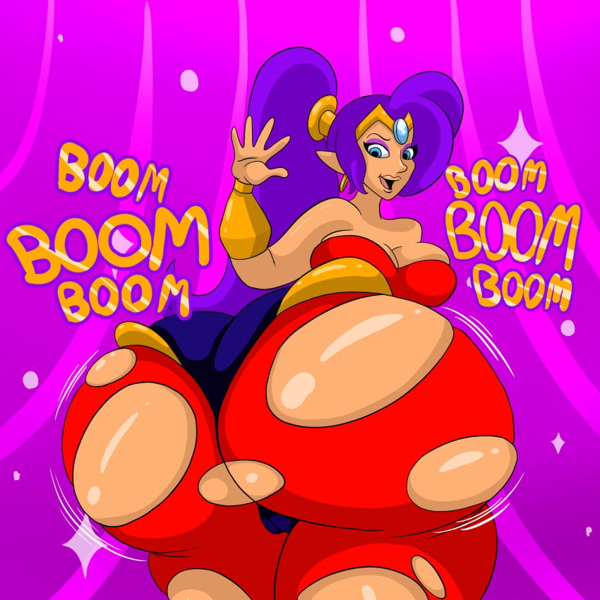 1girls ass ass_expansion big_ass big_butt bouncing_ass cartoonfan402 censored clothed clothing exposed_ass female female_only gold_boombox_(prevence) huge_ass huge_butt prevence ripped_clothing ripped_pantyhose shantae shantae_(character) solo text