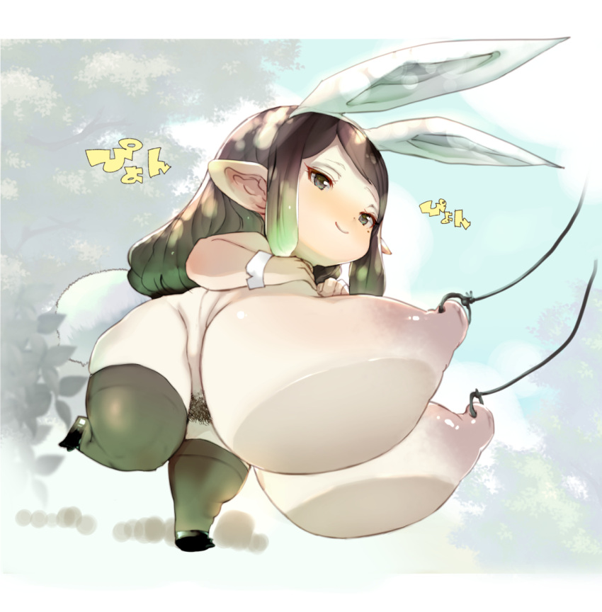 arulumaya beauty_mark bunny_ears bunny_tail chubby cuffs female granblue_fantasy huge_breasts nipple_piercing qudamomo shortstack stockings