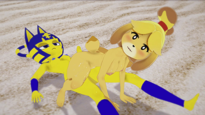 16:9 1futa 1girls 3d after_sex animal animal_crossing animal_ears animal_humanoid animal_tail ankha ankha_(animal_crossing) anthro armpits bare_shoulders barefoot beach blush breasts cat_ears cat_tail completely_nude_female complteley_nude cum cum_on_legs cum_on_lower_body egyptian erect_nipples feet feline female futa_on_female futa_with_female futanari happy isabelle_(animal_crossing) koikatu_center looking_at_viewer looking_pleasured medium_breasts nintendo nipples on_sand on_top outdoors penis penis_tip sand semen semen_on_legs semen_on_lower_body shoulders small_breasts tail video_game video_game_character video_games yellow_skin